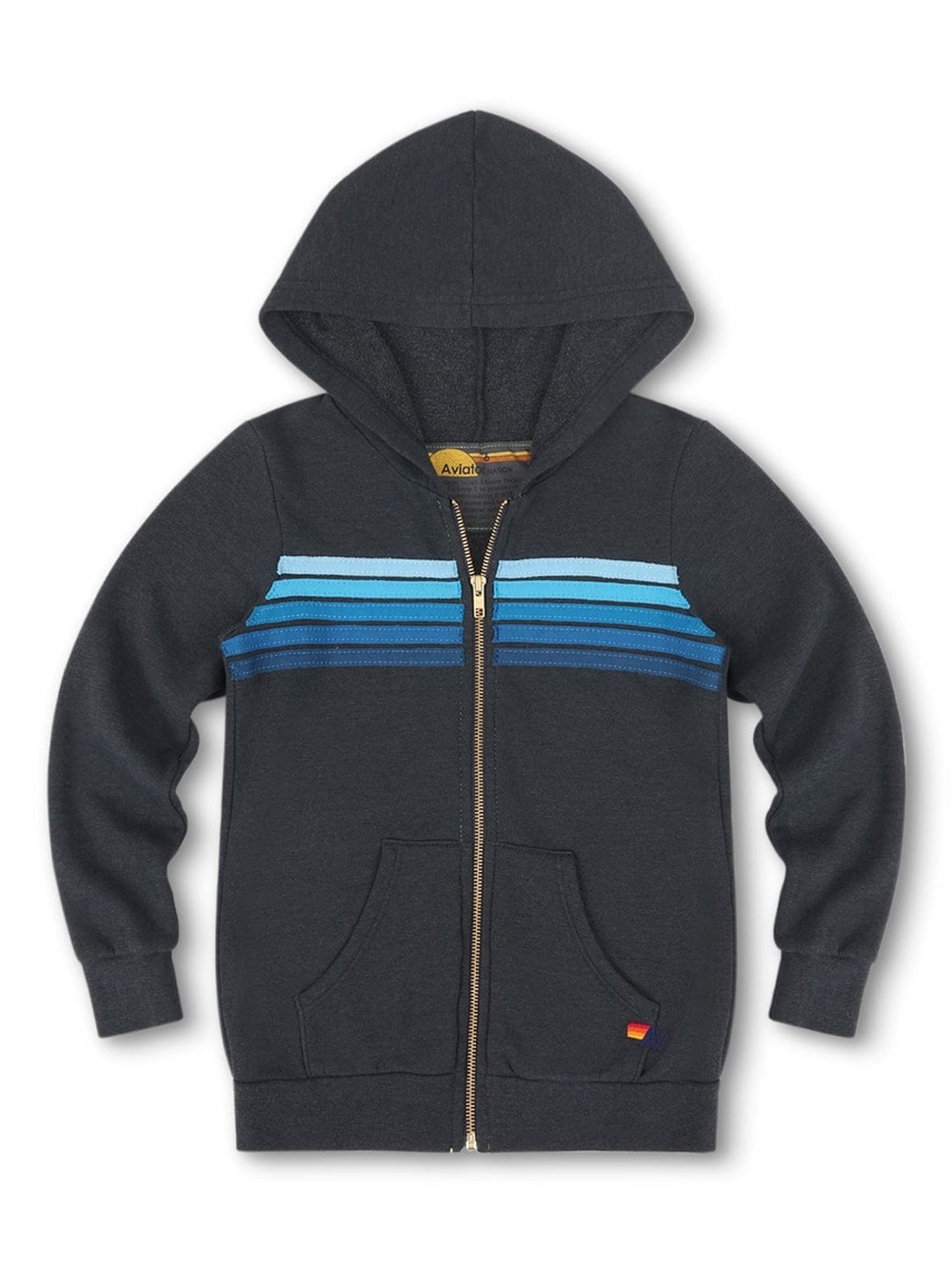 Aviator Nation Kids 5-Stripe Charcoal Blue Zip Hoodie Size 10